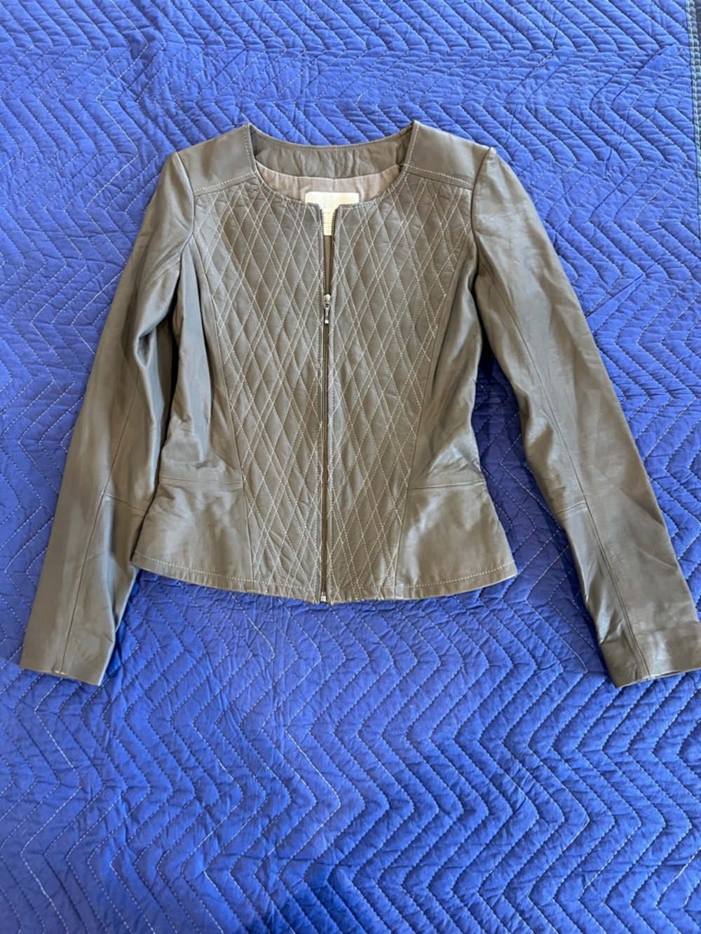 hinge grey  Quilted Leather Zip Jacket